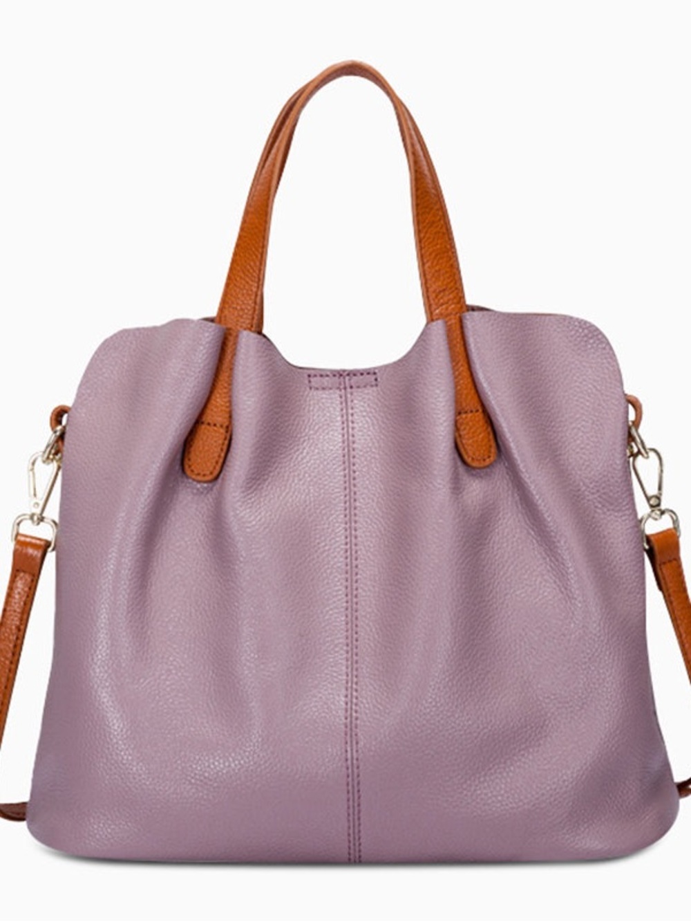 Soft Pink Pebbled Shoulder Bag with Contrasting Tan Strap